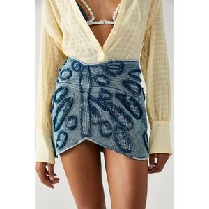 Free People Daydreams Patchwork Denim Mini Skirt Size 8